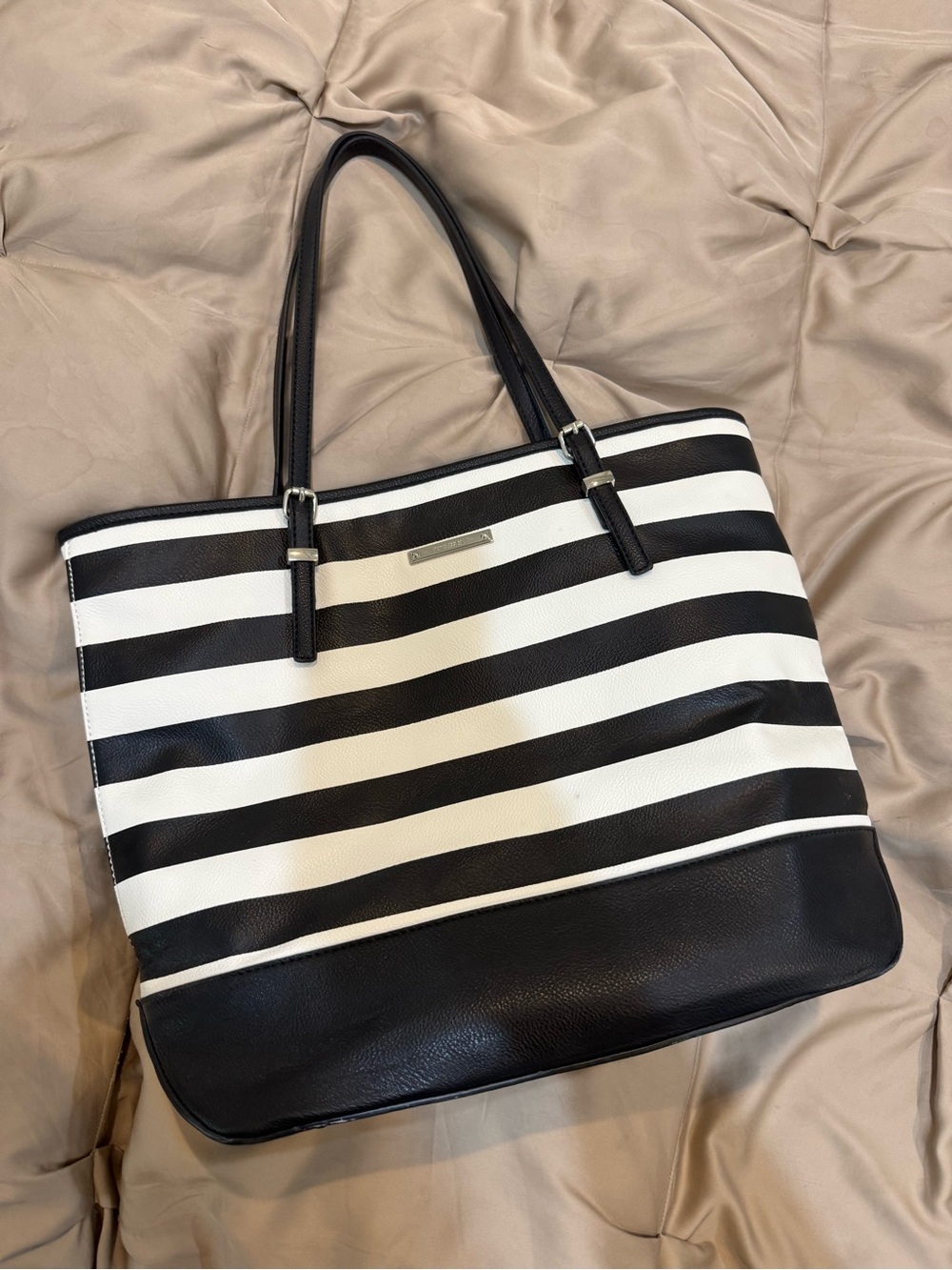 Nine West Black & White Striped Tote Bag - Like New